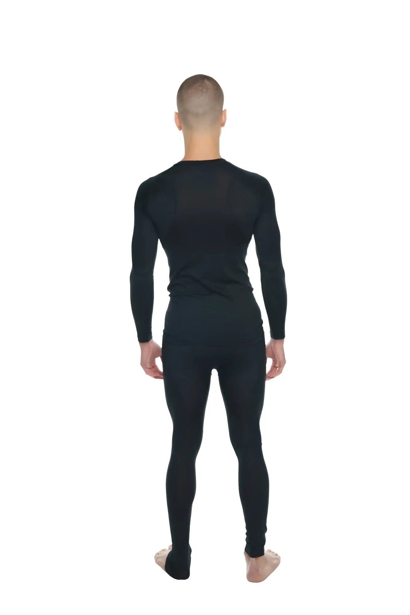 Black long-sleeved full-body compression suit with raglan crew-neck in carbon black for activewear use
