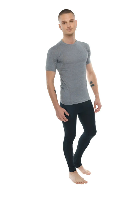 Designer raglan crew neck tee steel gray featuring a gray short sleeved athletic top with a subtle textured pattern