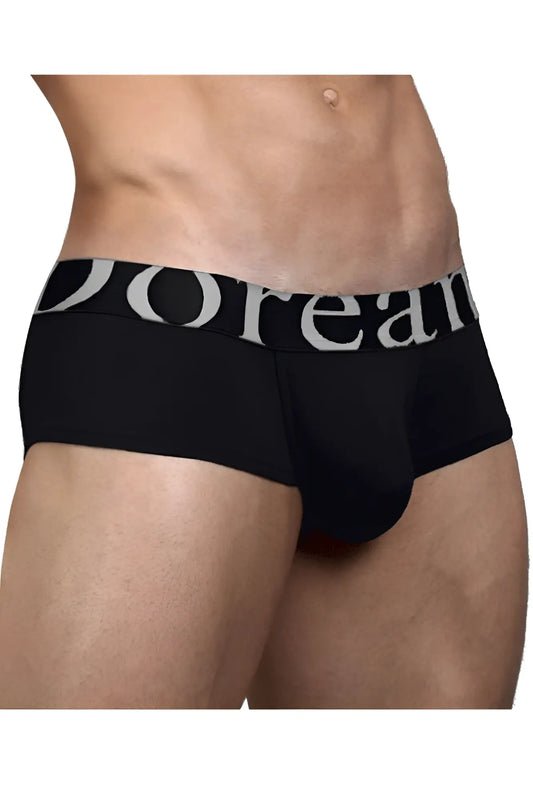 Black doreanse 1779-blk pouch mini trunk briefs with wide waistband and bold white logo in black color