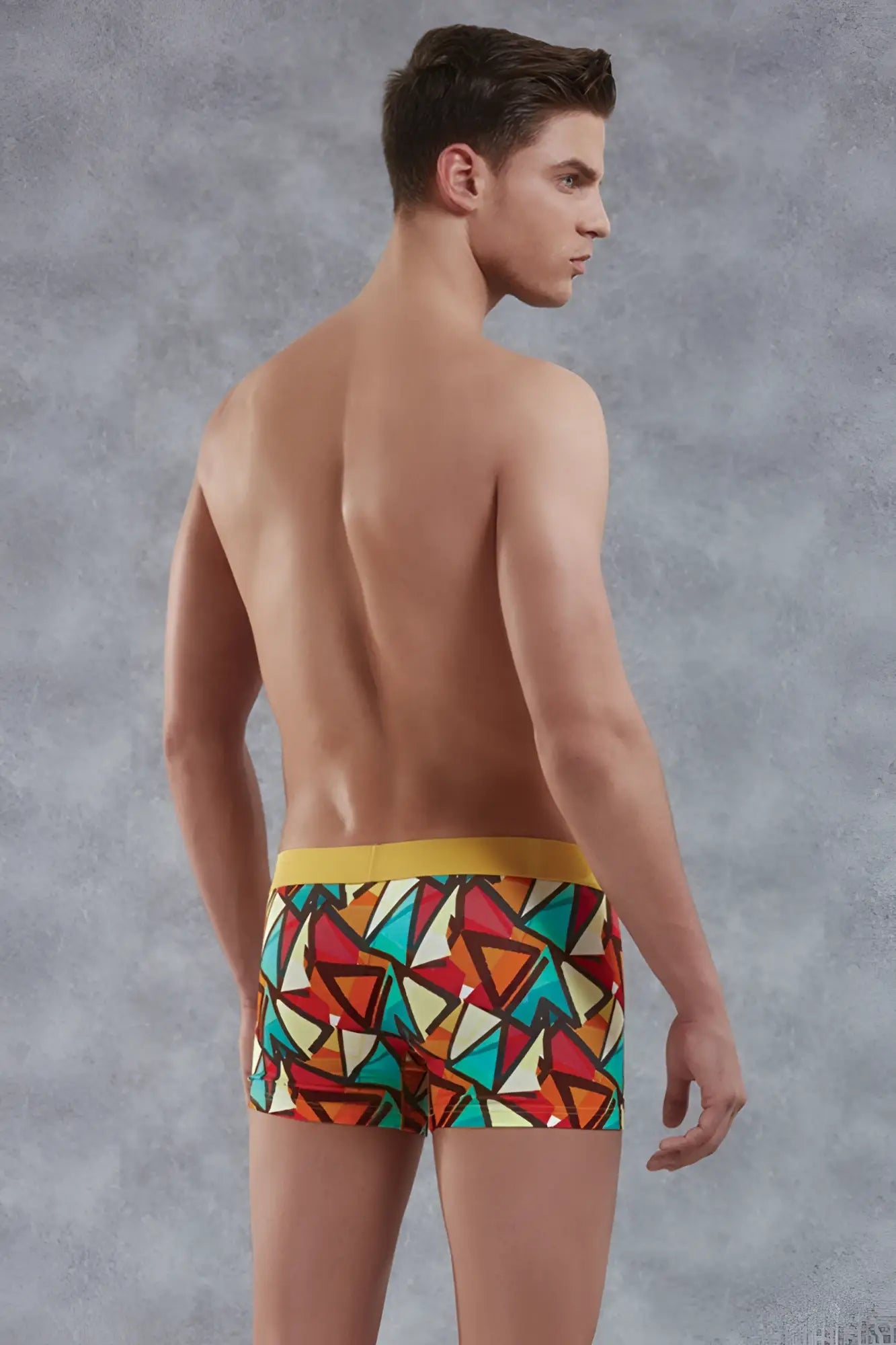 Doreanse prisma boxer brief underwear size m with vibrant geometric pattern and bold yellow waistband
