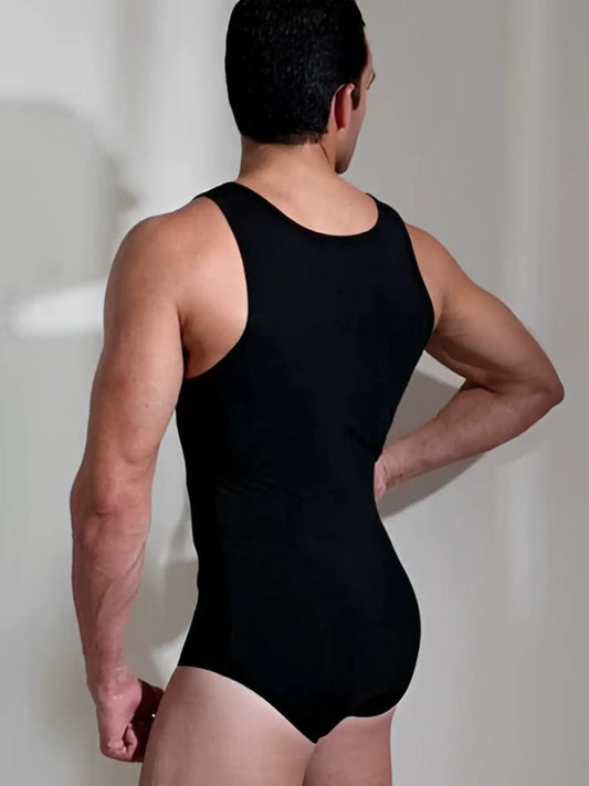 Doreanse sleeveless button down bodysuit black 5001 size m in black seamless form-fitting tank top with rounded neckline