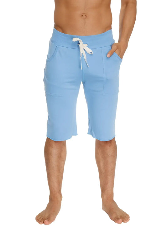 Eco-track short ice blue soft fabric shorts with white drawstring and side pockets for comfortable wear