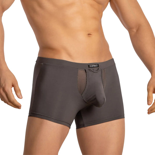 Dark gray Edipous EDG035 men’s boxer briefs with mesh panel and supportive pouch for comfortable wear