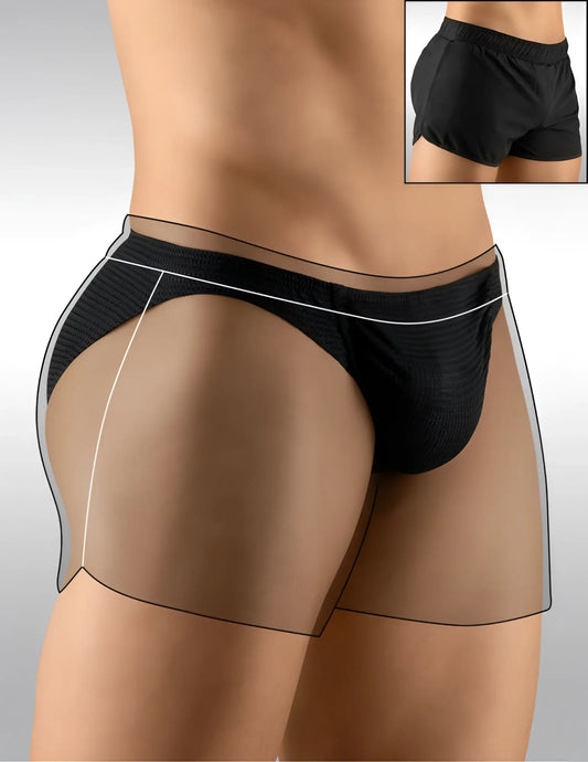 Ergowear built in feel bikini mesh underwear gym shorts in black with white trim and textured fabric size l