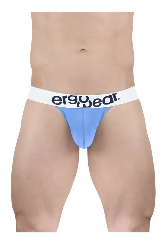 Light blue ergonomic cotton briefs with a white waistband and ergowear logo in black lettering front view