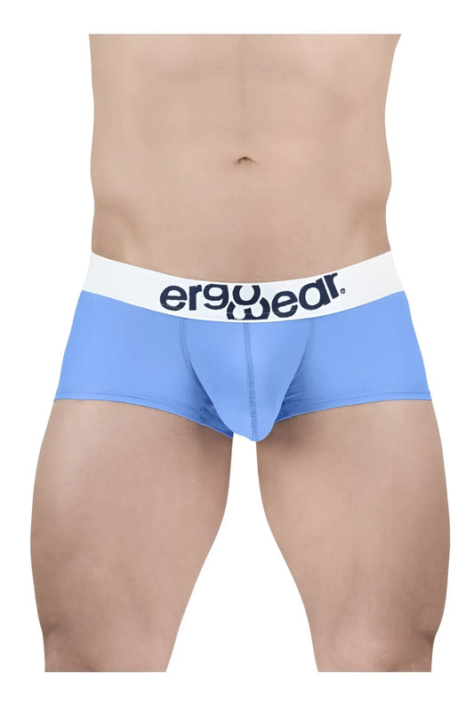 Light blue ergonomic cotton trunks with a white waistband featuring the ergo wear logo in black text