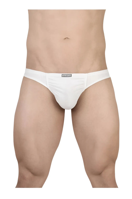 White mens briefs ergoWear EW1735 FEEL GR8 cotton bikini in white with minimalist design and black brand tag on waistband