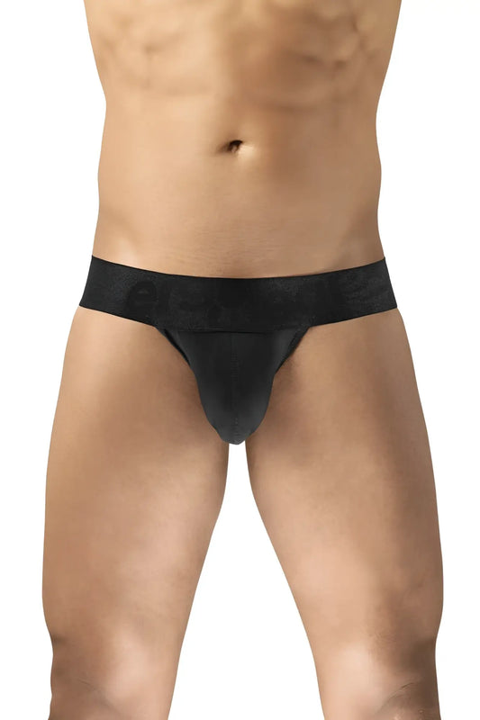 Black ergo wear ew1746 max bold g-string briefs with snug fit and smooth fabric waistband front view