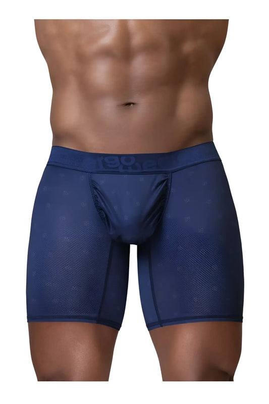 Ergowear ew1753 feel se navy blue men’s boxer briefs with subtle pattern and branded waistband front view
