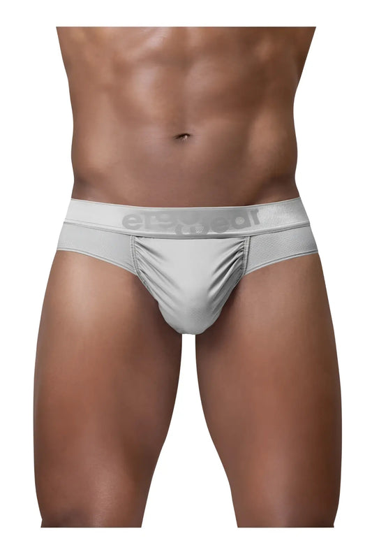 Silver ergowear ew1759 feel se men’s briefs with textured waistband featuring erewear logo in silver color