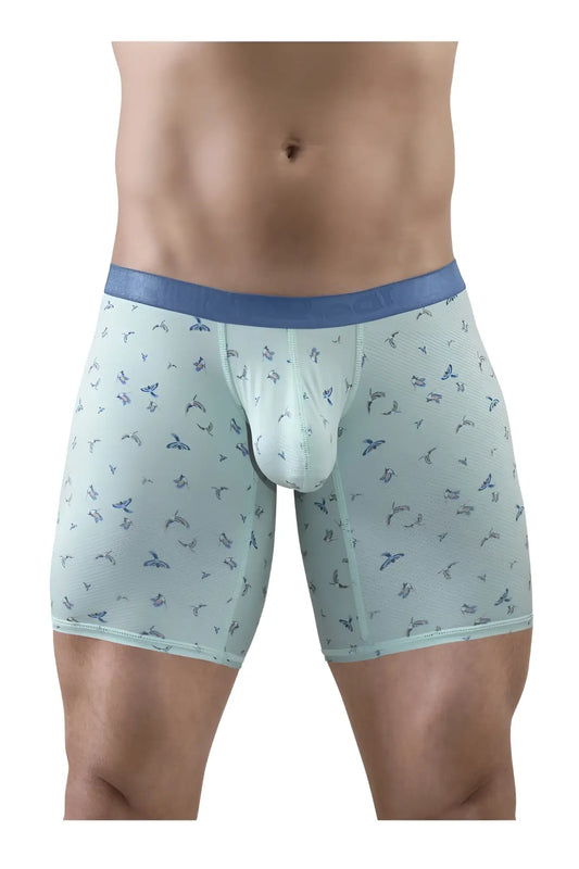 Light blue ergo wear ew1779 slk se boxer briefs with subtle bird pattern and dark blue waistband in frost-birds color