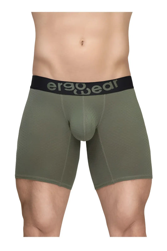 Ergowear ew1788 max flow olive green ergonomic boxer briefs with black waistband and ergowear logo
