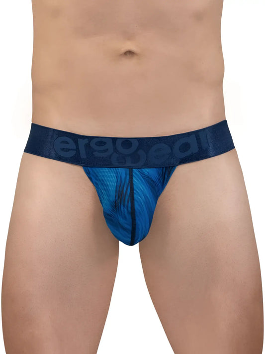 Blue patterned men’s briefs with dark blue ergo gear waistband from ergowear ew1817 max bold se bikini mid blue collection