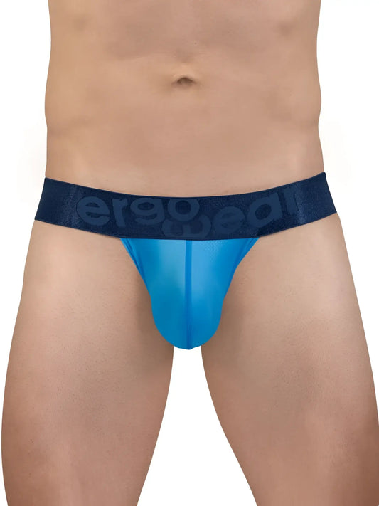 Blue sheer men’s briefs with dark blue ergo wear elastic waistband in river blue from ergo wear ew1821 max bold se bikini