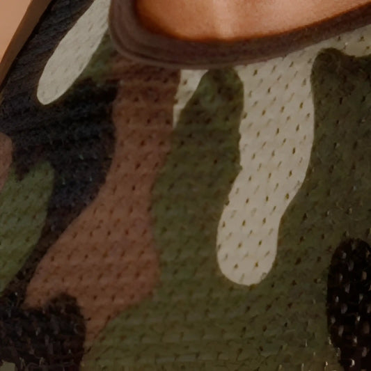 Es collection open lycra sleeveless t shirt in camouflage mesh fabric with green brown and beige tones size s