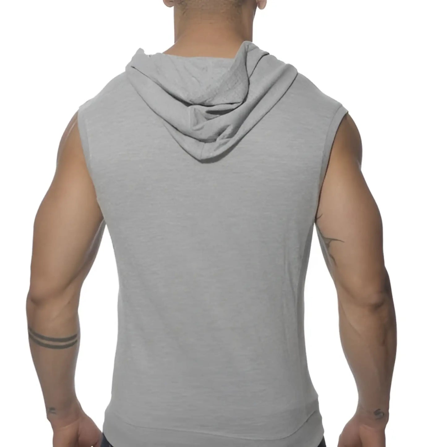 Es collection pique hoody sleeveless sweater in heather grey with soft textured fabric and attached hood size medium