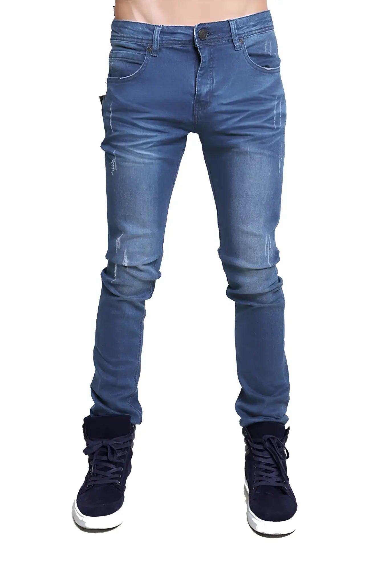 Everyday jean slim fit blue denim jeans with distressed details for casual everyday wear