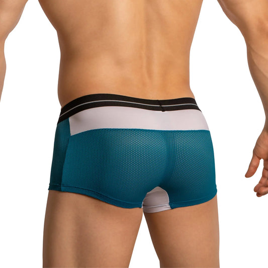 Feel feg031 boxer trunk teal and white mesh briefs with black elastic waistband for breathable comfort