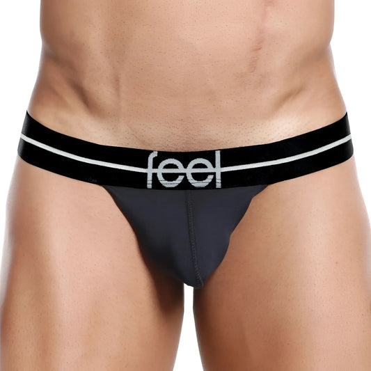Feel fek002 slip thong black and white briefs with sleek form fitting design showing the back side of the product