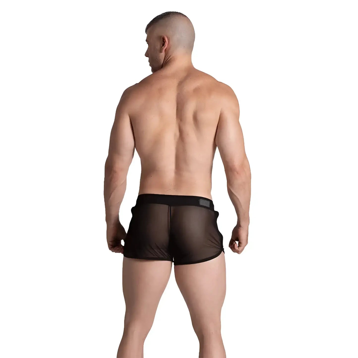 Gigo Bahia black hotshort sheer mesh briefs with a solid black waistband front view