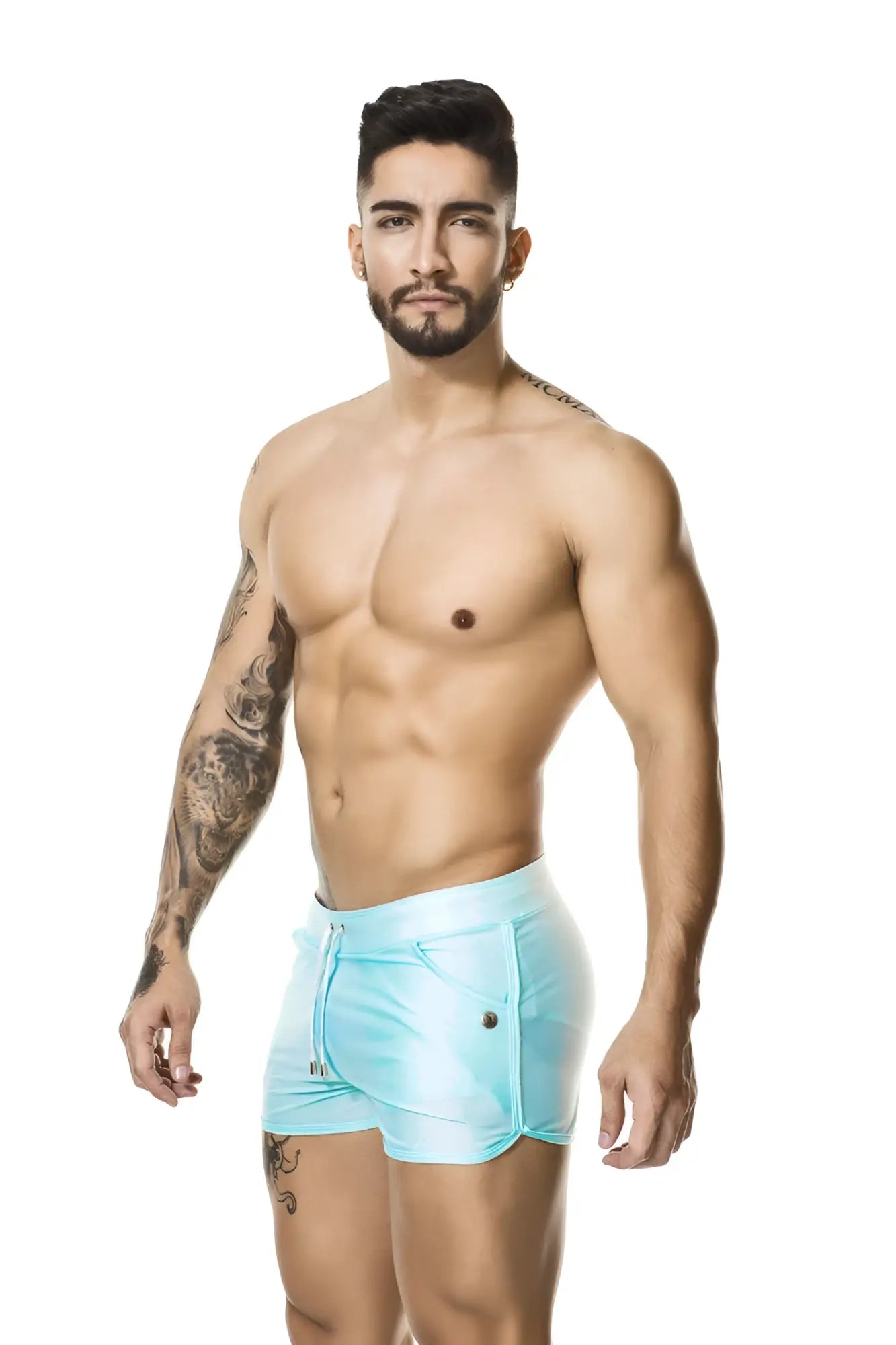 Light blue gigo basic blue shorts swimwear with drawstring waist and side pockets size m for athletic use