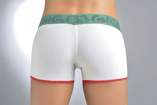 White boxer briefs with green calvin klein waistband and red trim on legs in size xl for comfortable wear