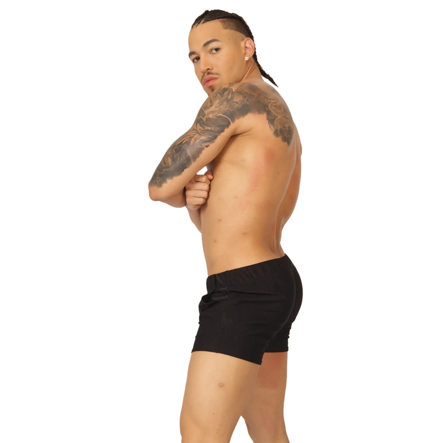 Black athletic shorts with a simple sleek design from Gigo Glow ideal for sports and casual wear