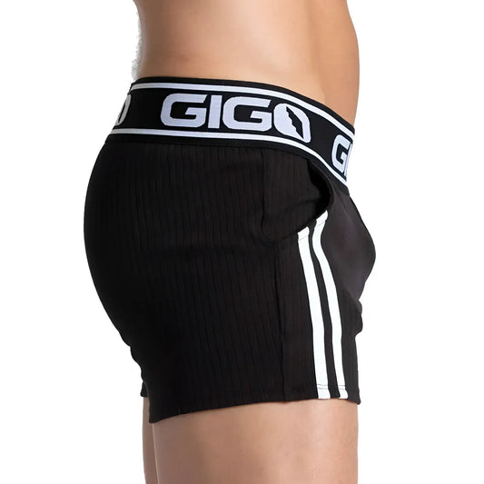 Gigo Khanal black short men’s briefs with white vertical stripes and ribbed texture perfect for everyday wear