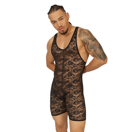 Black floral lace Gigo Magnetic Body bodysuit with sheer form-fitting design and delicate detailing