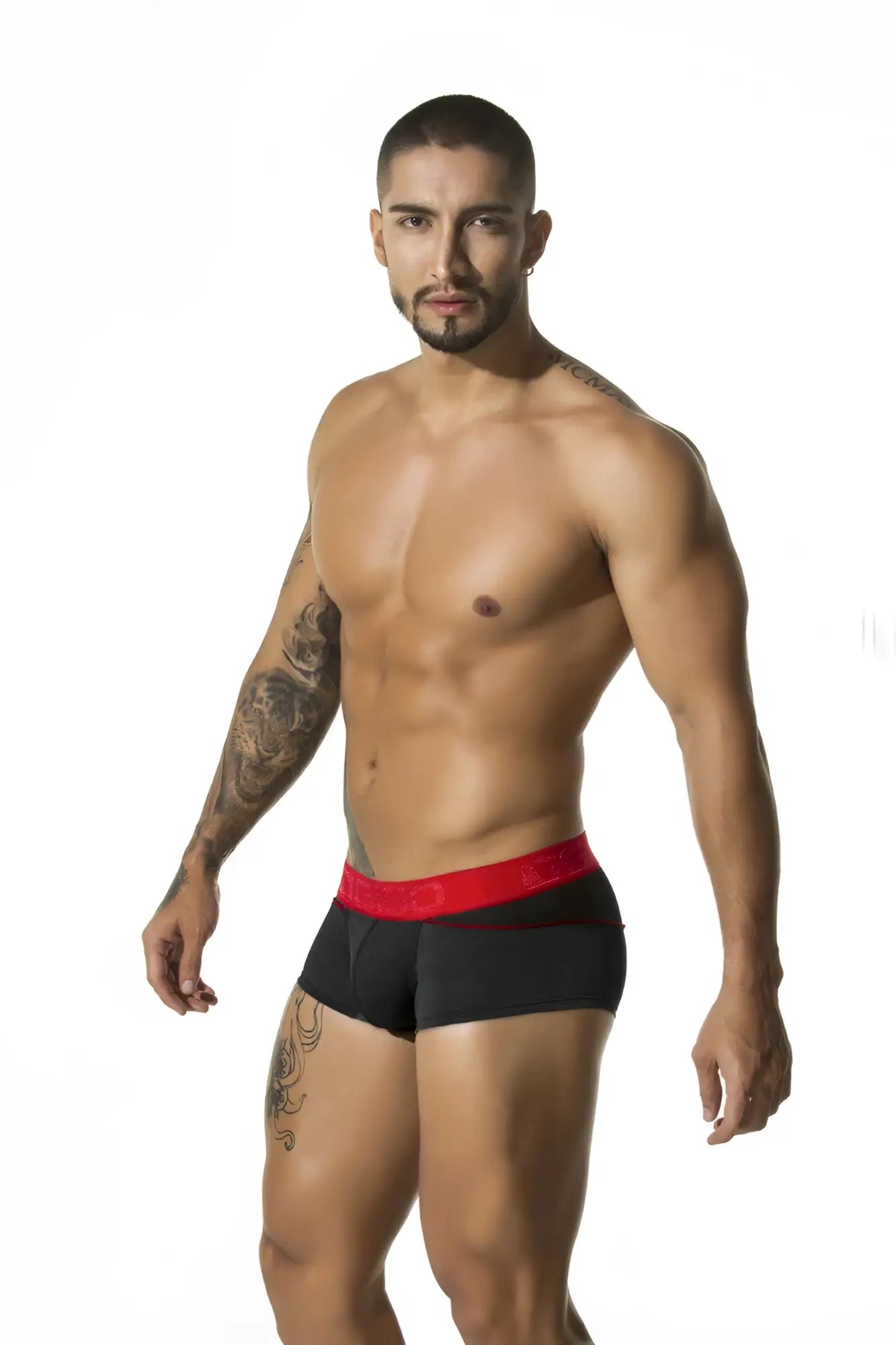 Black briefs with bold red waistband made from mesh fabric gigo mesh black short boxer underwear size l