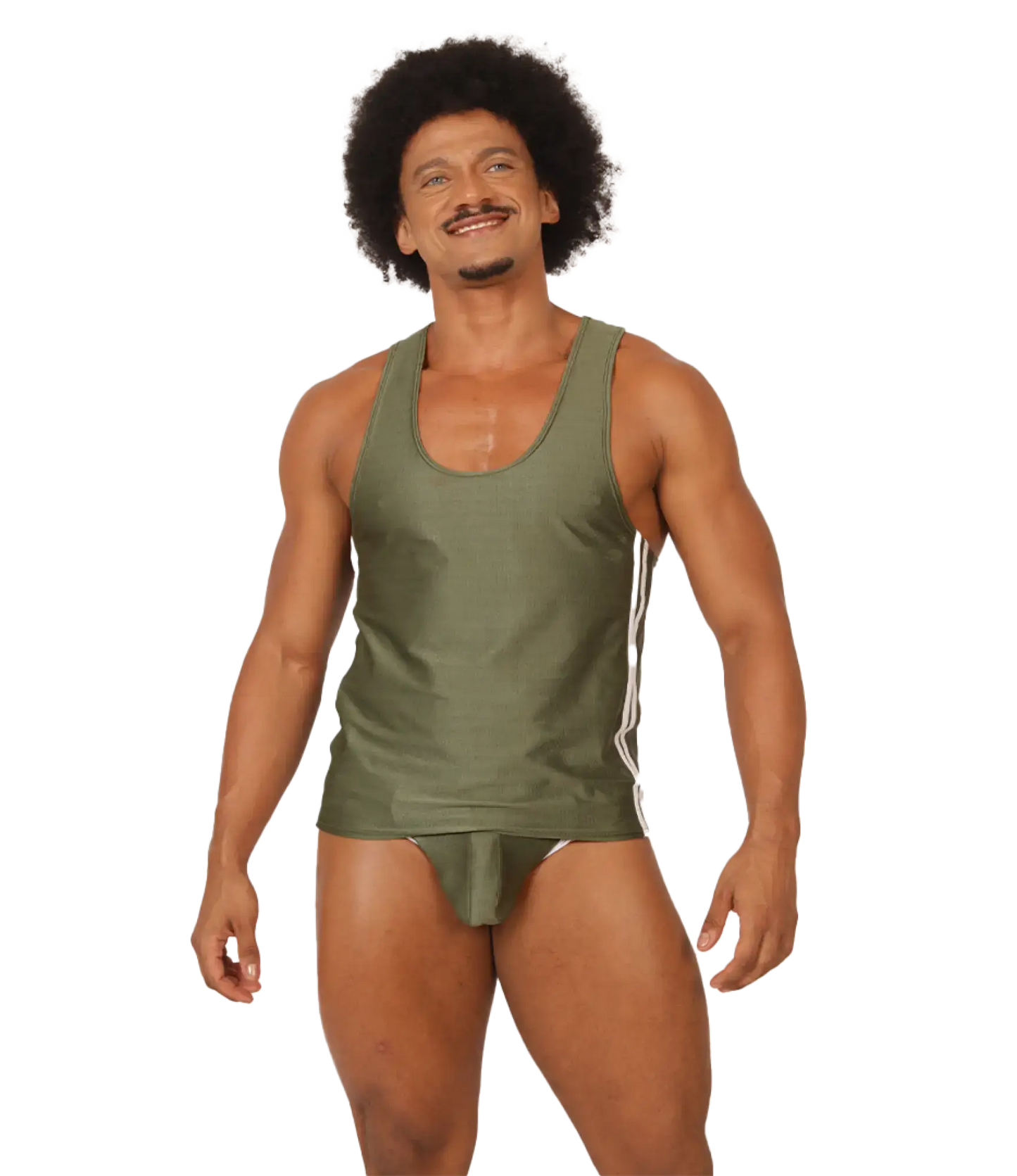 Olive green gigo mix wine tank athletic top with white side stripes designed for activewear and comfort