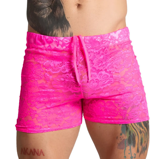 Bright pink lace shorts with drawstring waistband gigo paradise fucshia hotshort for casual wear