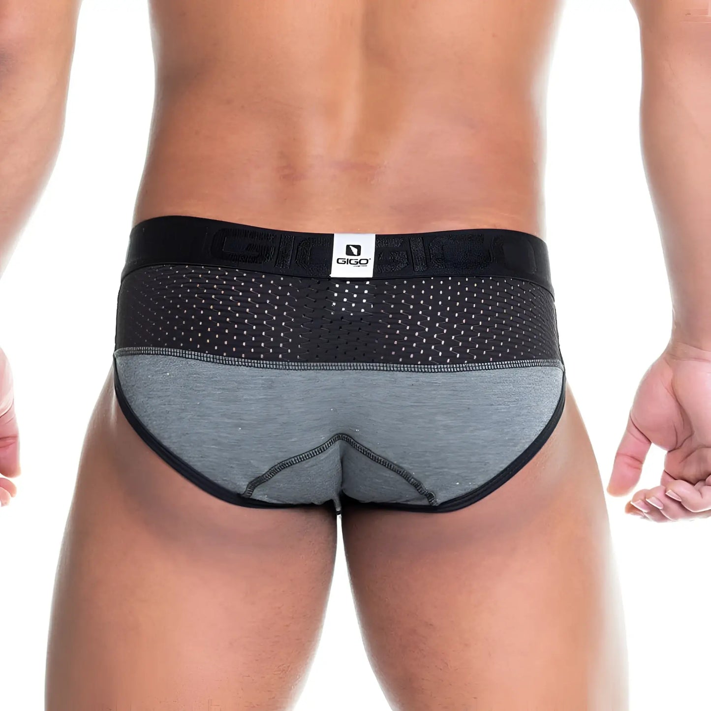 Gigo prudence black brief featuring black and heather gray men’s briefs with a perforated mesh waistband