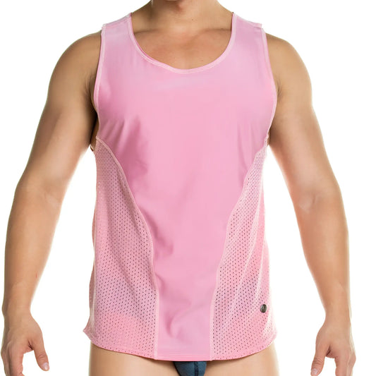 Pink gigo prudence nude tank athletic tank top with mesh side panels designed for workouts and active wear