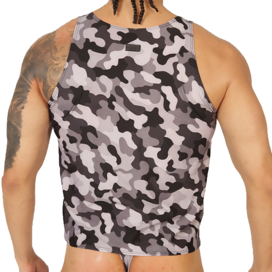 Gigo Rank camouflaged tank top in gray and black with breathable fabric for men’s casual wear