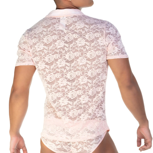 Gigo Redemotion pink shirt is a delicate pink lace short-sleeved shirt with a floral pattern and collar