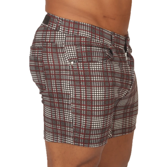 Gigo Social Red Short plaid patterned men’s shorts in red white and gray tones perfect for casual wear