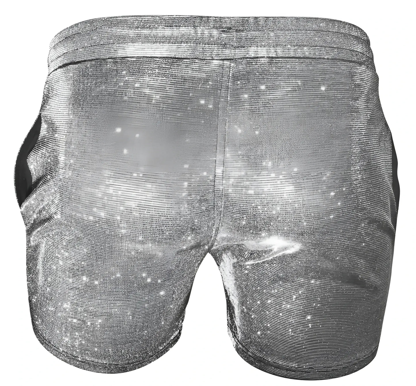 Sparkling silver glitter booty short with sequined textured fabric and elastic waistband for festive wear