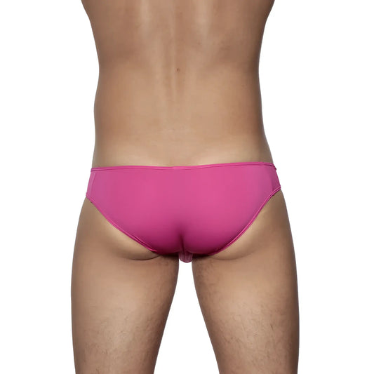 Bright pink groovin underwear athletic v-cut bikini brief with smooth form-fitting design in fuchsia pink color