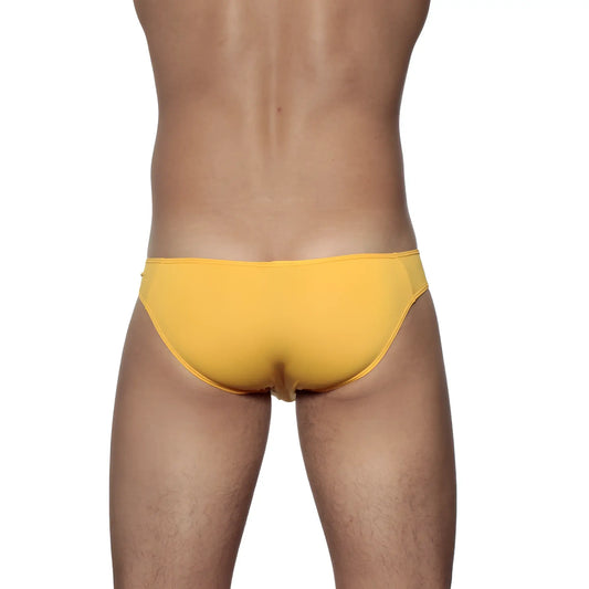 Bright yellow groovin underwear athletic v cut bikini brief with smooth form fitting design in golden yellow