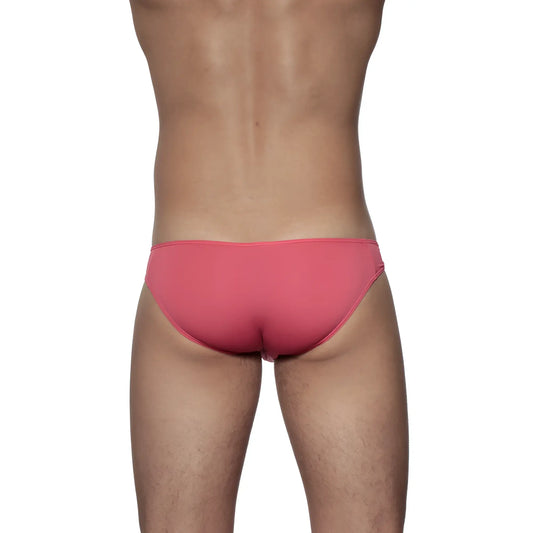 A sleek coral pink groovin underwear athletic v-cut bikini brief in smooth form-fitting fabric rouge red bv0115