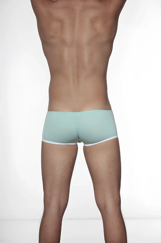 Light blue groovin underwear super extra low cut boxer briefs with white trim in mint green for comfortable wear