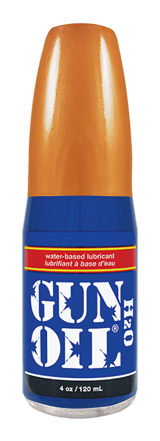 Orange and blue water-based lubricant bottle gun oil h2o with clear glass body for smooth glide and hydration