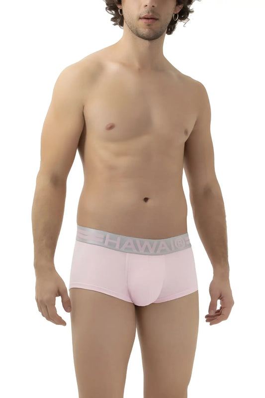 Pink hawa brand cotton briefs with gray elastic waistband featuring logo in hawa 41960 cotton trunks color pink