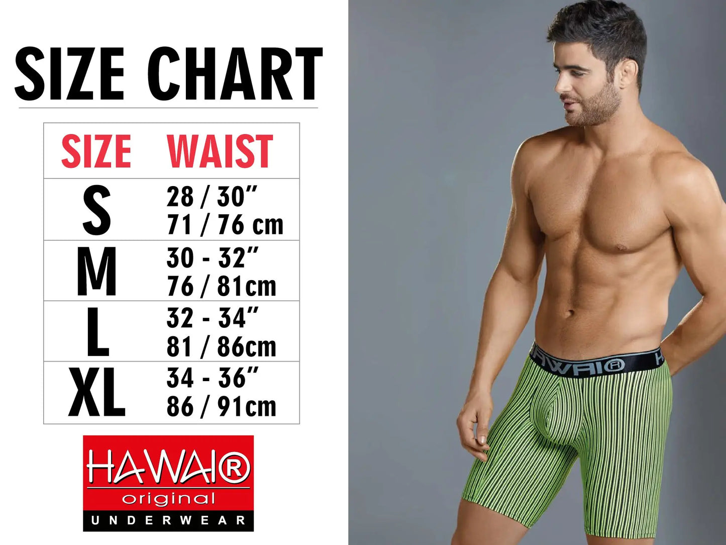 Green and white striped men’s boxer briefs with black elastic waistband branded hawaii from hawai 42022 trunks color blue collection