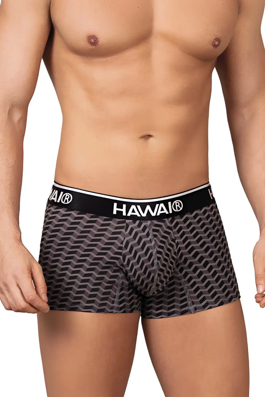 Havai men’s boxer briefs in black and gray geometric pattern with branded elastic waistband in gray color