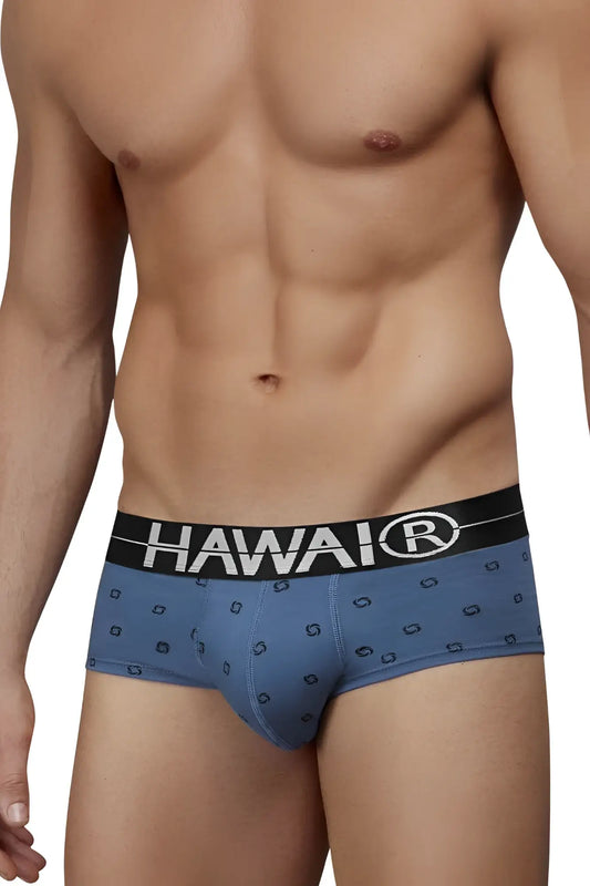 Blue Hawaiian men’s cotton blend briefs in blue quartz with a black waistband and white brand name lettering