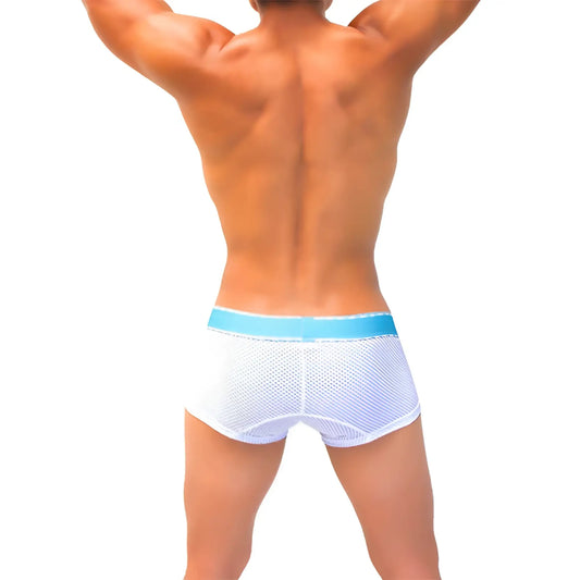 White mesh boxer briefs with light blue waistband from icker sea 7 pack contrast mesh underwear coI-22-04