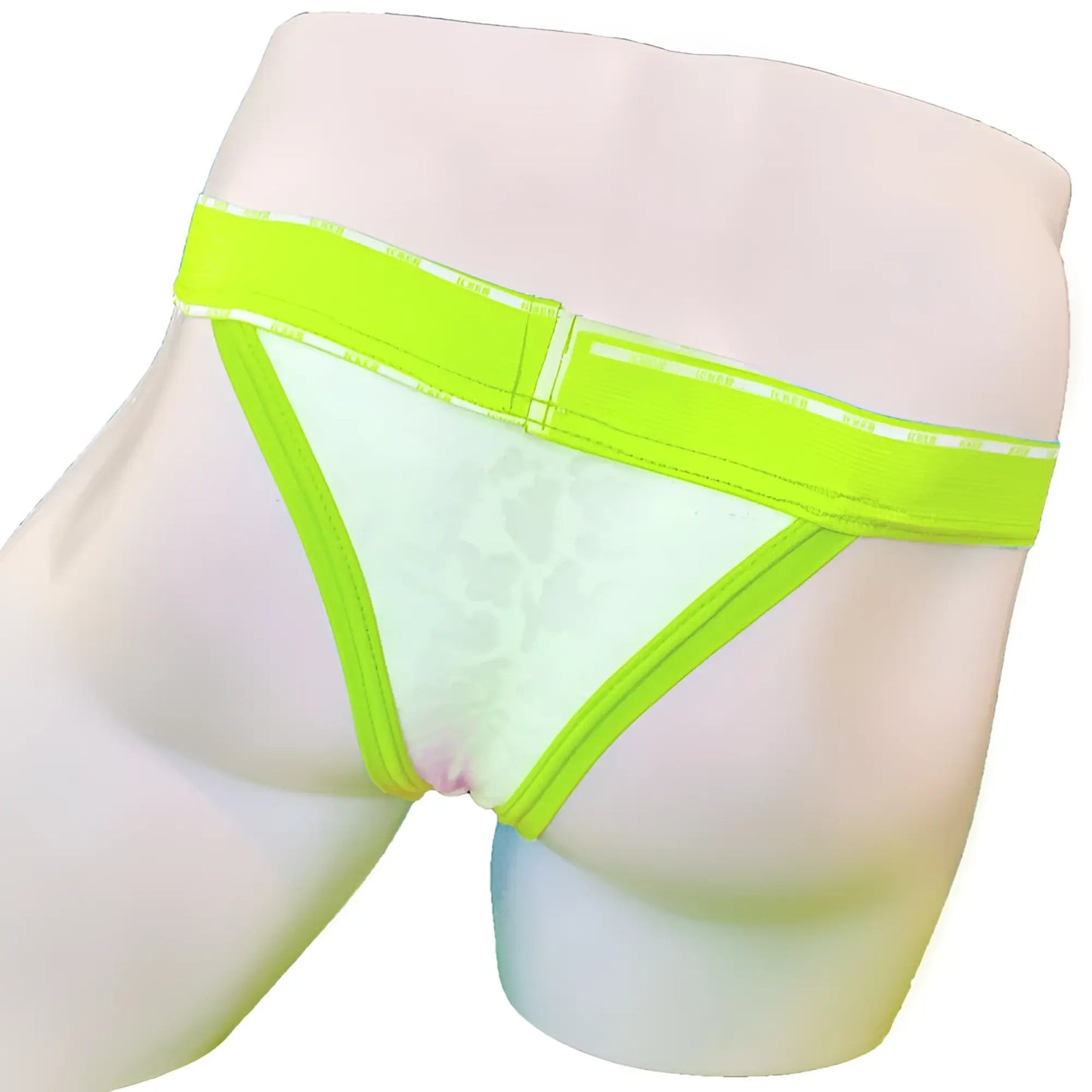Icker Sea acid mesh piping cheeky tanga bikini underwear in neon green and white with subtle pattern design
