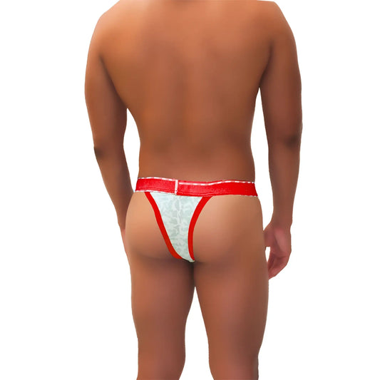 Icker Sea Acid Mesh piping cheeky tanga bikini underwear red with white lace trim and bold red waistband front view